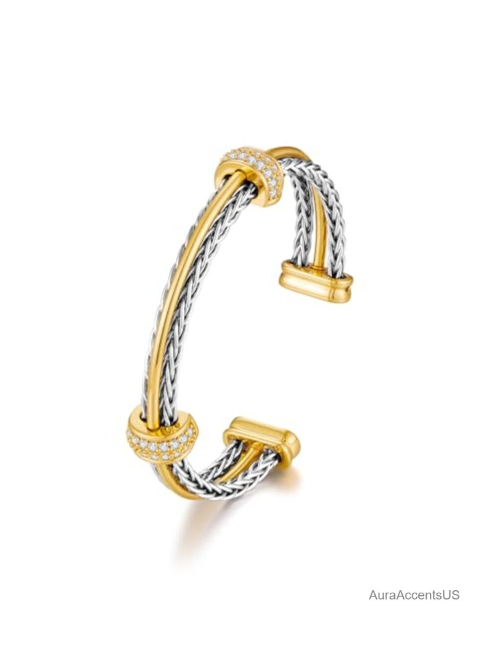 Gold Plated Braided Bangle Bracelet Adjustable Cuff Women's Fashion Jewelry
